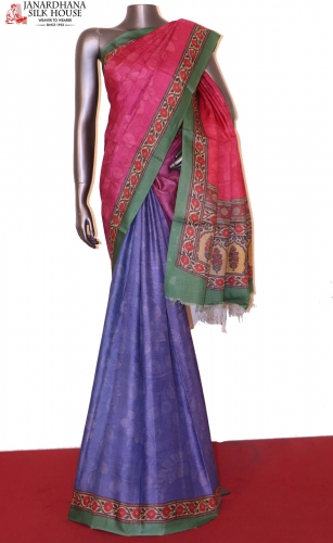 Handloom Printed Tussar Silk Saree